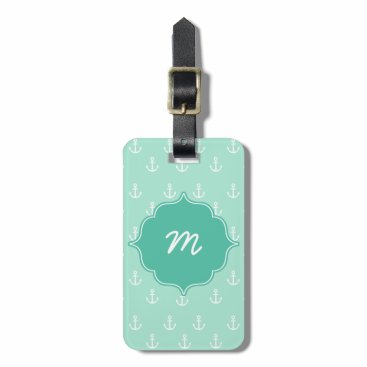Mint Monogram Tiny Anchors Quatrefoil Bag Tag Mint Monogram Tiny Anchors Quatrefoil Bag Tag