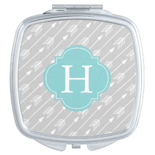 Mint Monogrammed Arrows Pattern Makeup Mirror