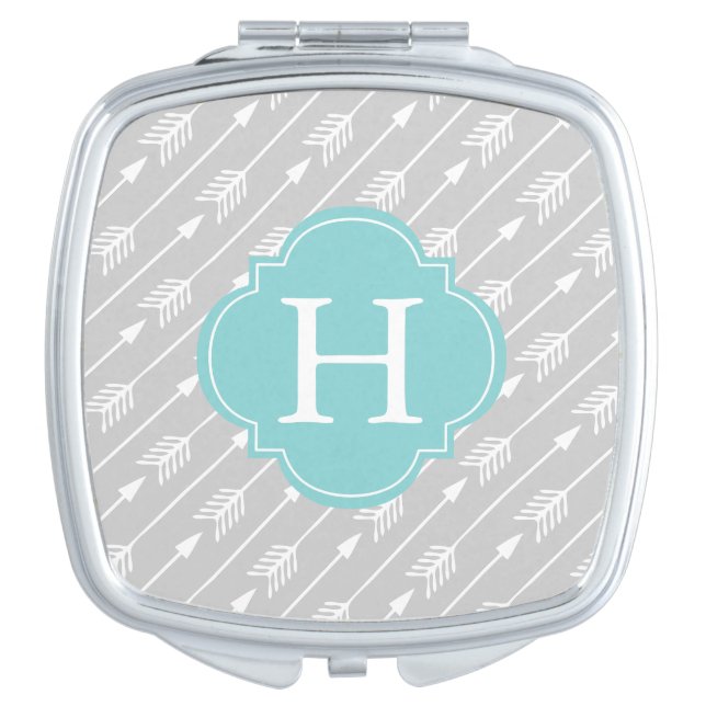 Mint Monogrammed Arrows Pattern Makeup Mirror (Front)