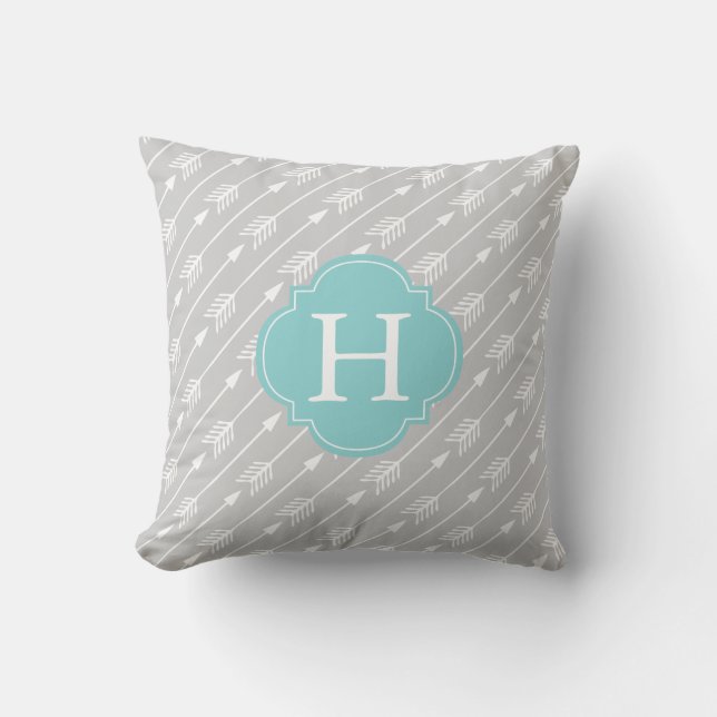 Mint Monogrammed Arrows Pattern Throw Pillow (Front)