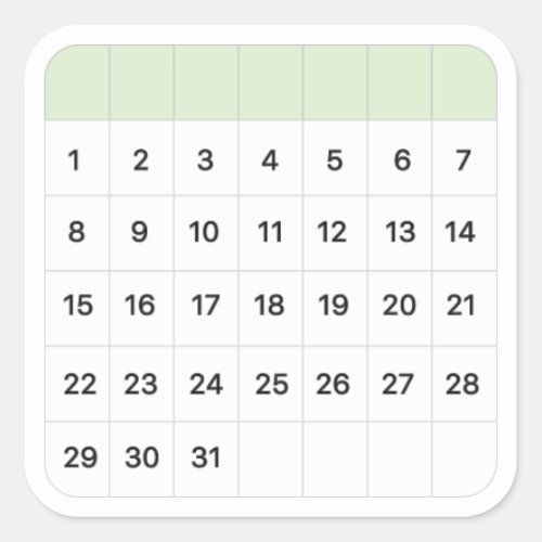 Mint Monthly Calendar Square Sticker