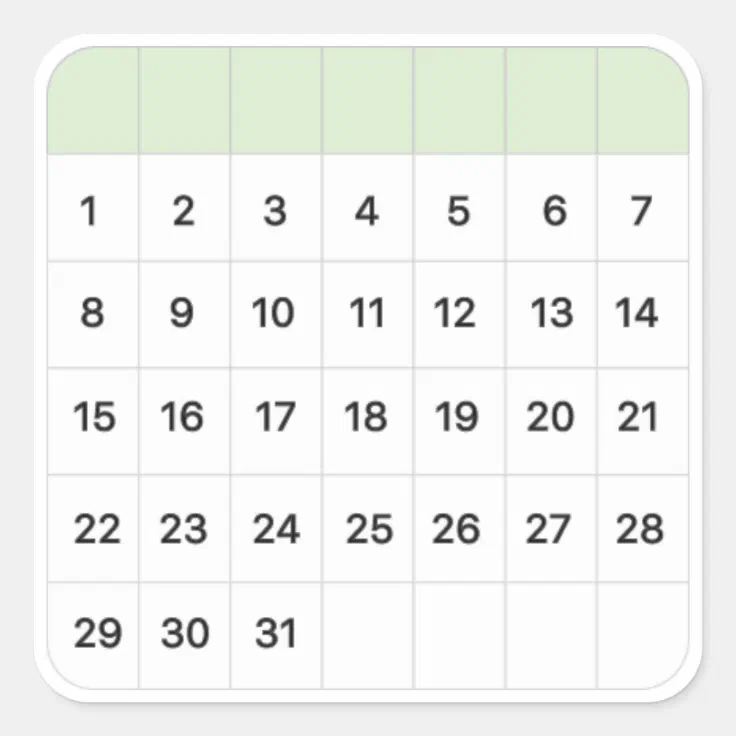 Mint Monthly Calendar Square Sticker | Zazzle