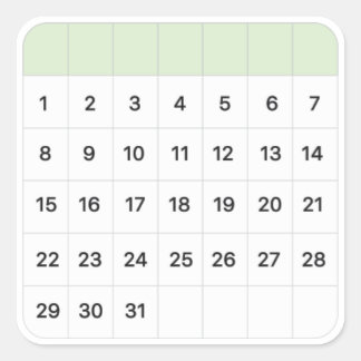 Mint Monthly Calendar Square Sticker