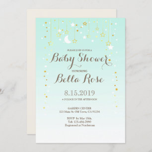 Mint Moon Star Gender Neutral Baby Shower Invite