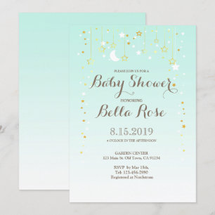 Mint Moon Star Gender Neutral Baby Shower Invite