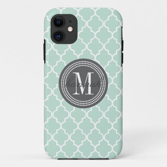 Mint Moroccan Tiles Lattice Personalized Case-Mate iPhone Case (Back)