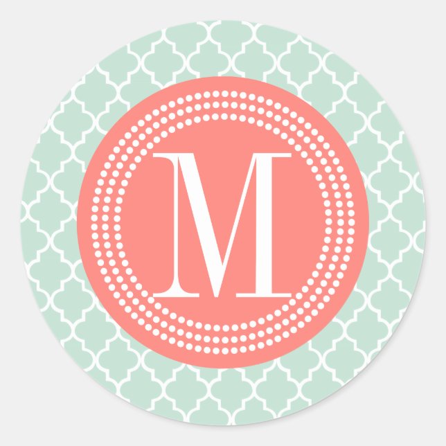 Mint Moroccan Tiles Lattice Personalized Classic Round Sticker (Front)