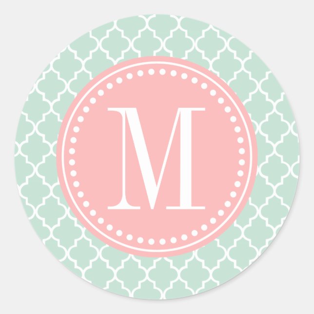 Mint Moroccan Tiles Lattice Personalized Classic Round Sticker (Front)