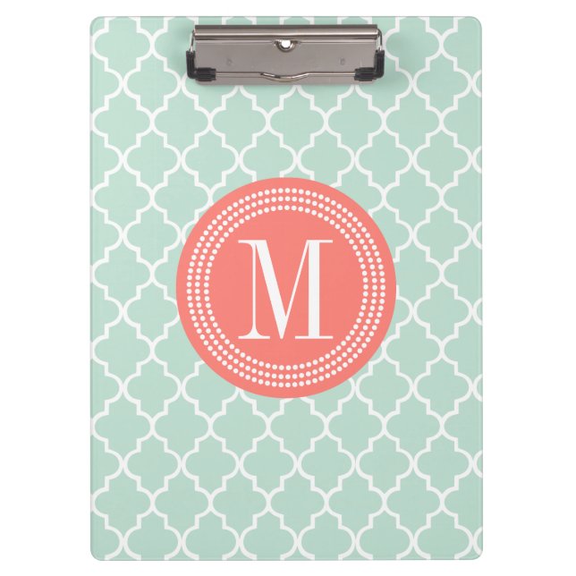 Mint Moroccan Tiles Lattice Personalized Clipboard (Front)