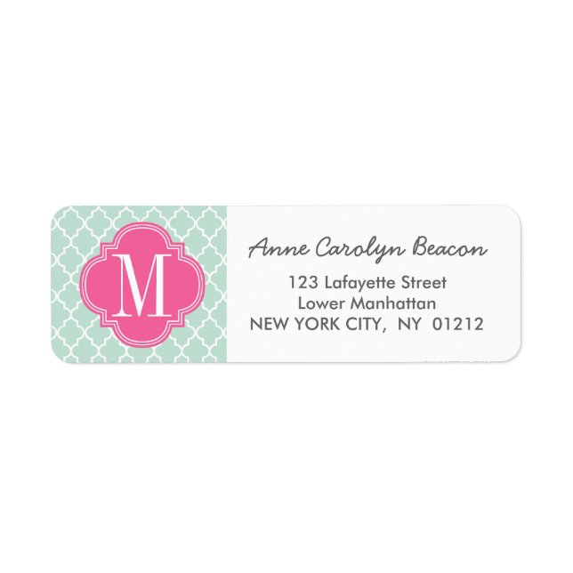Mint Moroccan Tiles Lattice Personalized Label (Front)