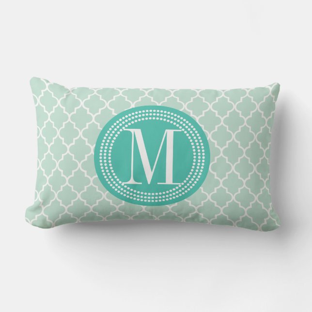Mint Moroccan Tiles Lattice Personalized Lumbar Pillow (Front)