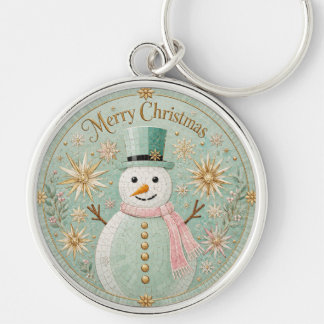 Mint Mosaic Snowman Christmas Cheer Keychain