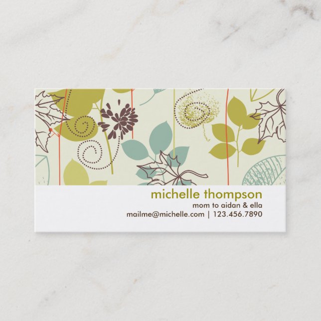 Mint n Olive Nature Patterned Mommy Calling Card (Front)