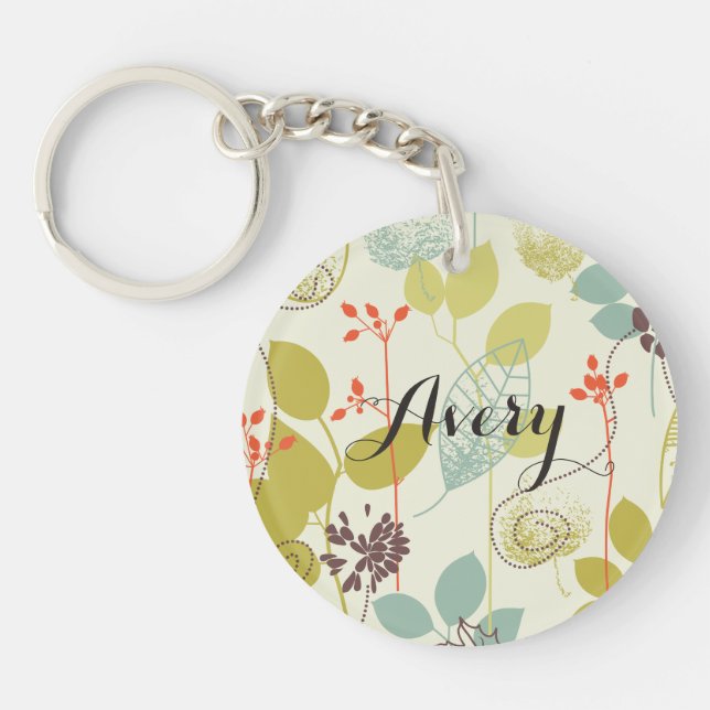Mint n Olive Nature Patterned Name Keychain (Front)