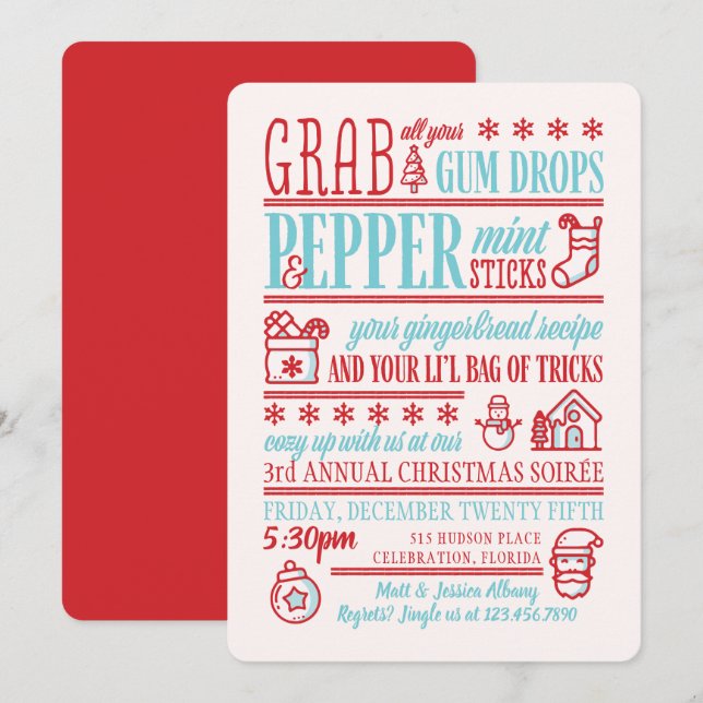 Mint n Spice Typographic Holiday Party Invitation (Front/Back)