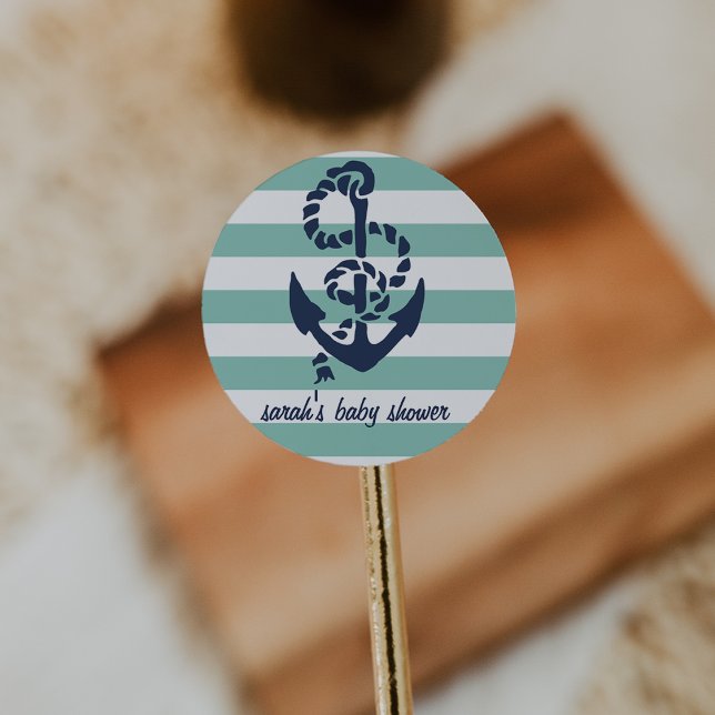 Mint Nautical Anchor Baby Shower Favor Stickers (Creator Uploaded)