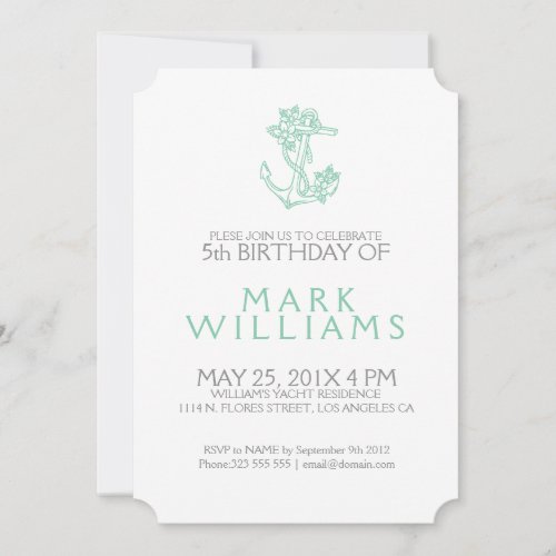 Mint Nautical Floral Anchor Birthday Party Invite