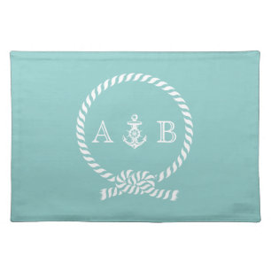 Mint Nautical Rope and Anchor Monogram Placemat