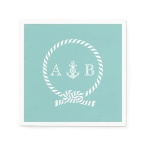 Mint Nautical Rope and Anchor Monogrammed Paper Napkins