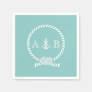 Mint Nautical Rope and Anchor Monogrammed Paper Napkins