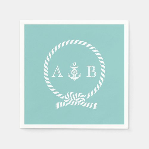 Mint Nautical Rope and Anchor Monogrammed Paper Napkins