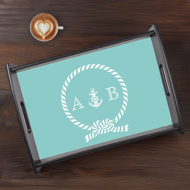 Mint Nautical Rope and Anchor Monogrammed Serving Tray (Creator Uploaded)