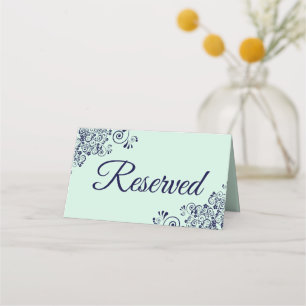 Mint & Navy Blue Elegant Frilly Wedding Reserved Place Card