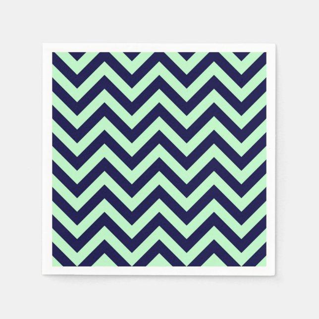 Mint, Navy Blue Large Chevron ZigZag Pattern Napkins (Front)