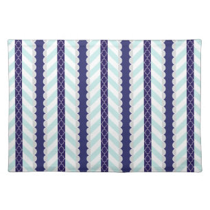 Mint, Navy Blue, White Geometric Striped Pattern Placemat