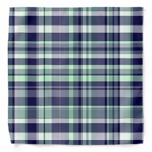 Mint, Navy Blue, White Preppy Madras Plaid Bandana