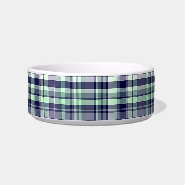 Mint, Navy Blue, White Preppy Madras Plaid Bowl (Right)