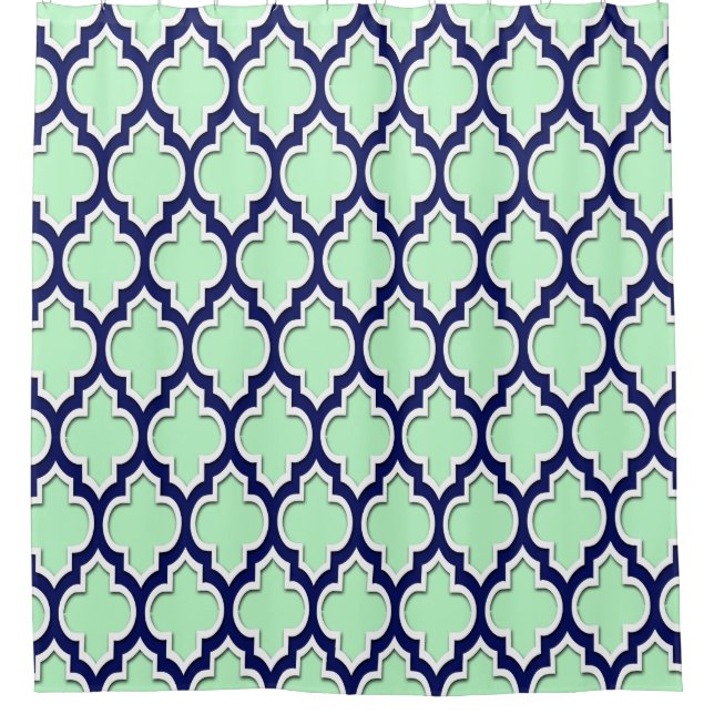 Mint Navy Blue White XL Moroccan #4DS Shower Curtain (Front)