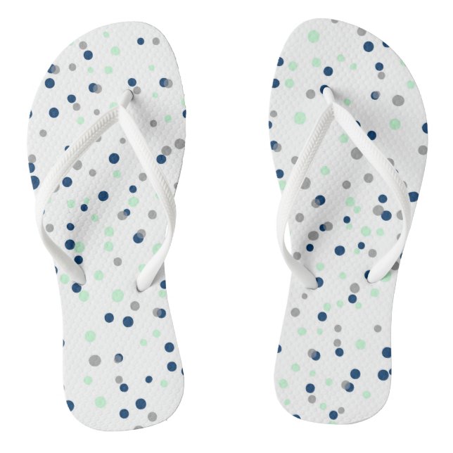 Mint & Navy Confetti Dots Pattern Flip Flops (Footbed)