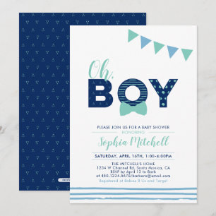 Mint & Navy   Modern Typography Boy Baby Shower Invitation