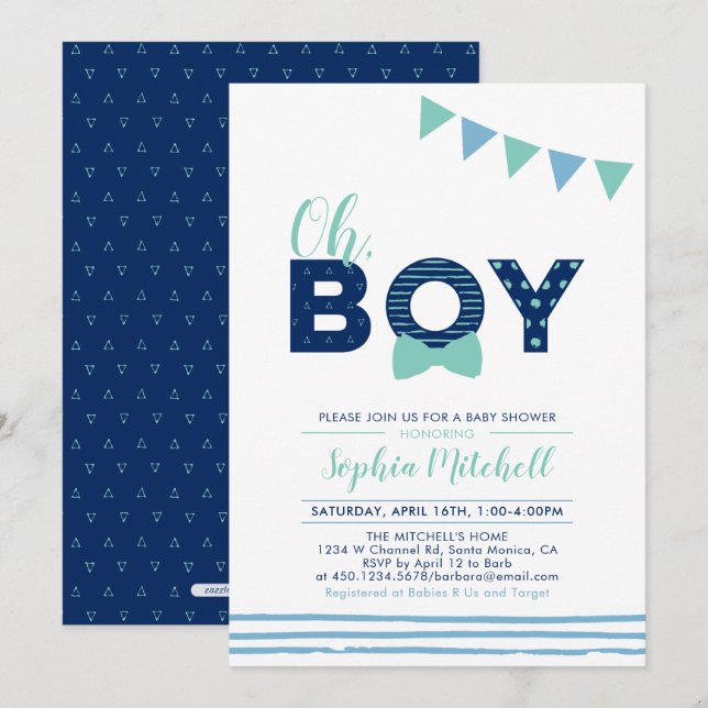Mint & Navy | Modern Typography Boy Baby Shower Invitation (Front/Back)
