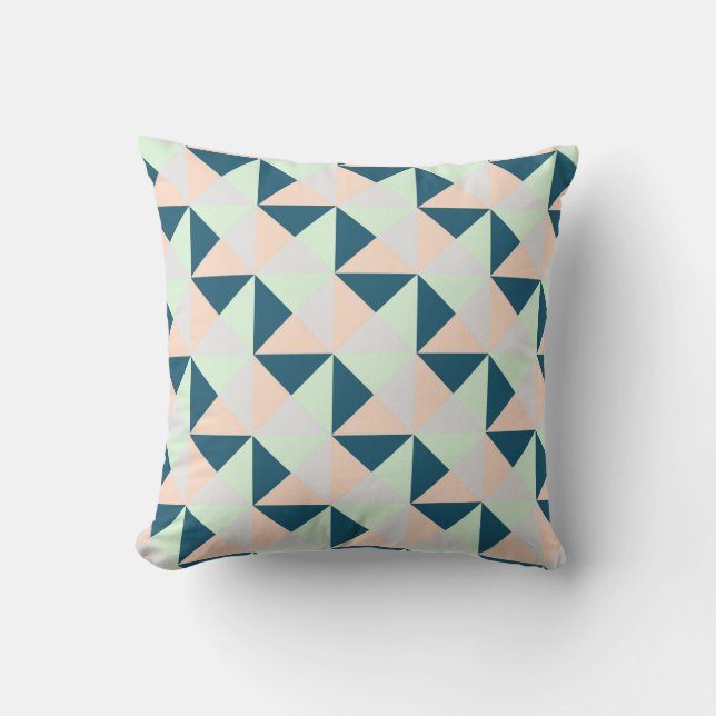 Mint Navy Peach Grey Geometric Triangles Pillow (Front)