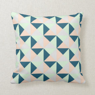 Mint Navy Peach Grey Geometric Triangles Pillow