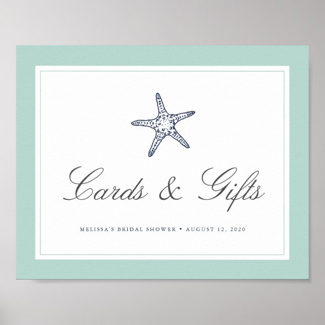 Mint & Navy Starfish Cards & Gifts Sign (Front)