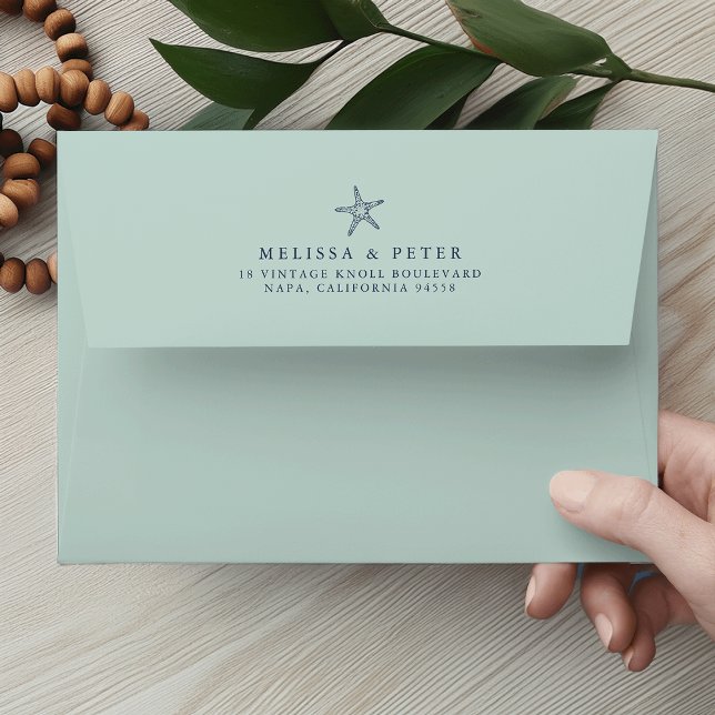 Mint & Navy Starfish Return Address Envelope (Creator Uploaded)