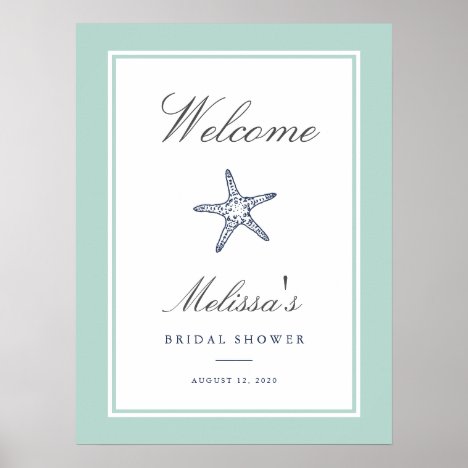Mint &amp; Navy Starfish Welcome Sign