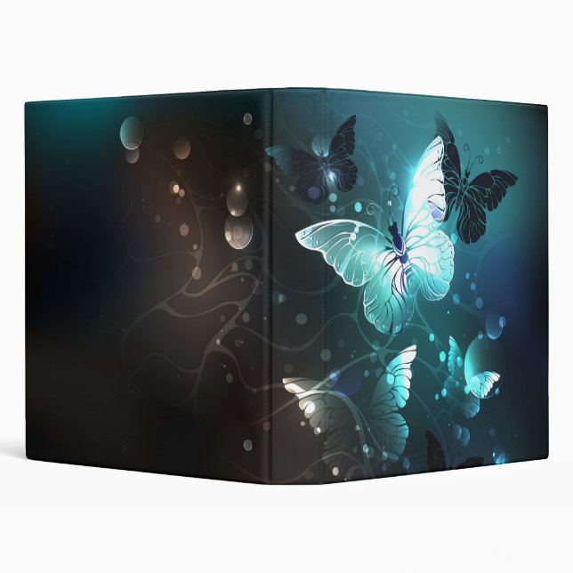 Mint Night Butterflies 3 Ring Binder (Background)