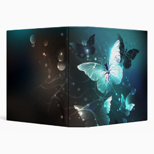 Mint Night Butterflies 3 Ring Binder