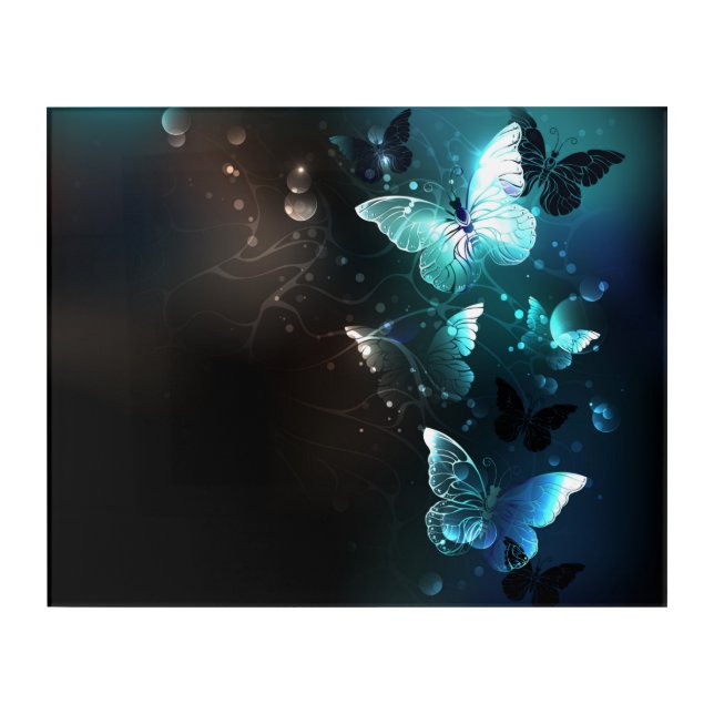 Mint Night Butterflies Acrylic Print (Front)