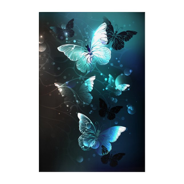 Mint Night Butterflies Acrylic Print (Front)