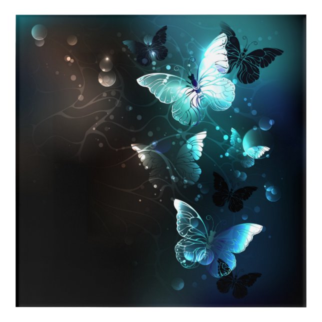 Mint Night Butterflies Acrylic Print (Front)