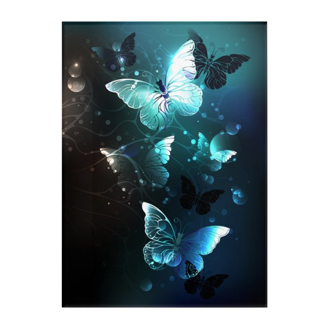 Mint Night Butterflies Acrylic Print (Front)
