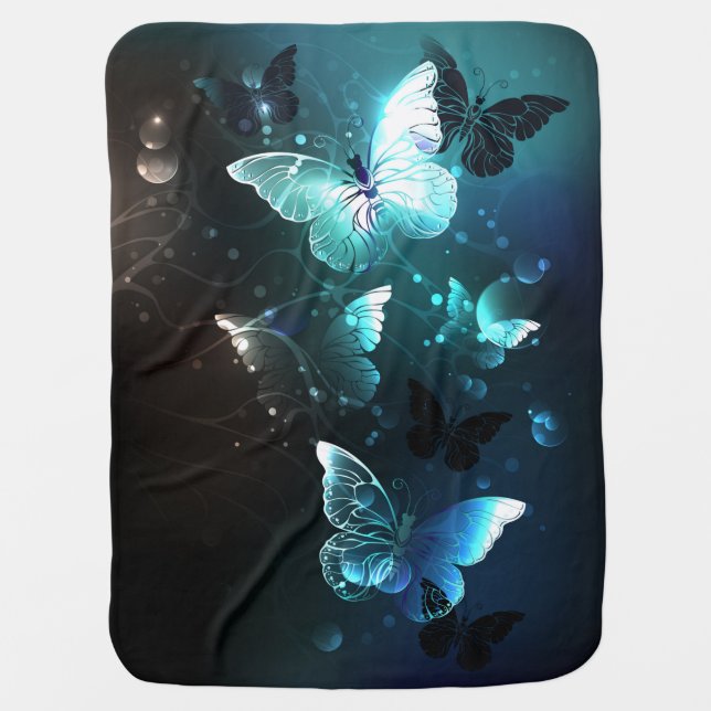 Mint Night Butterflies Baby Blanket (Front)