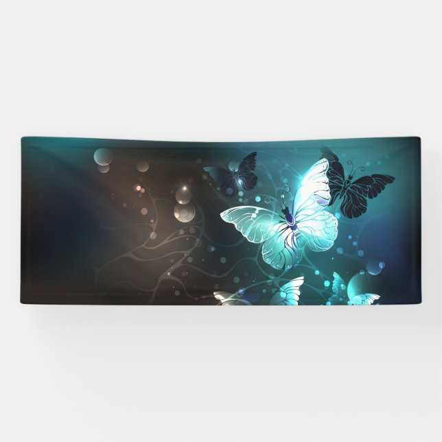 Mint Night Butterflies Banner (Horizontal)