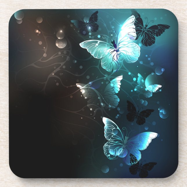 Mint Night Butterflies Beverage Coaster (Front)