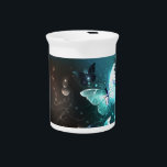 Mint Night Butterflies Beverage Pitcher<br><div class="desc">Mint night glowing butterflies on black abstract background.</div>